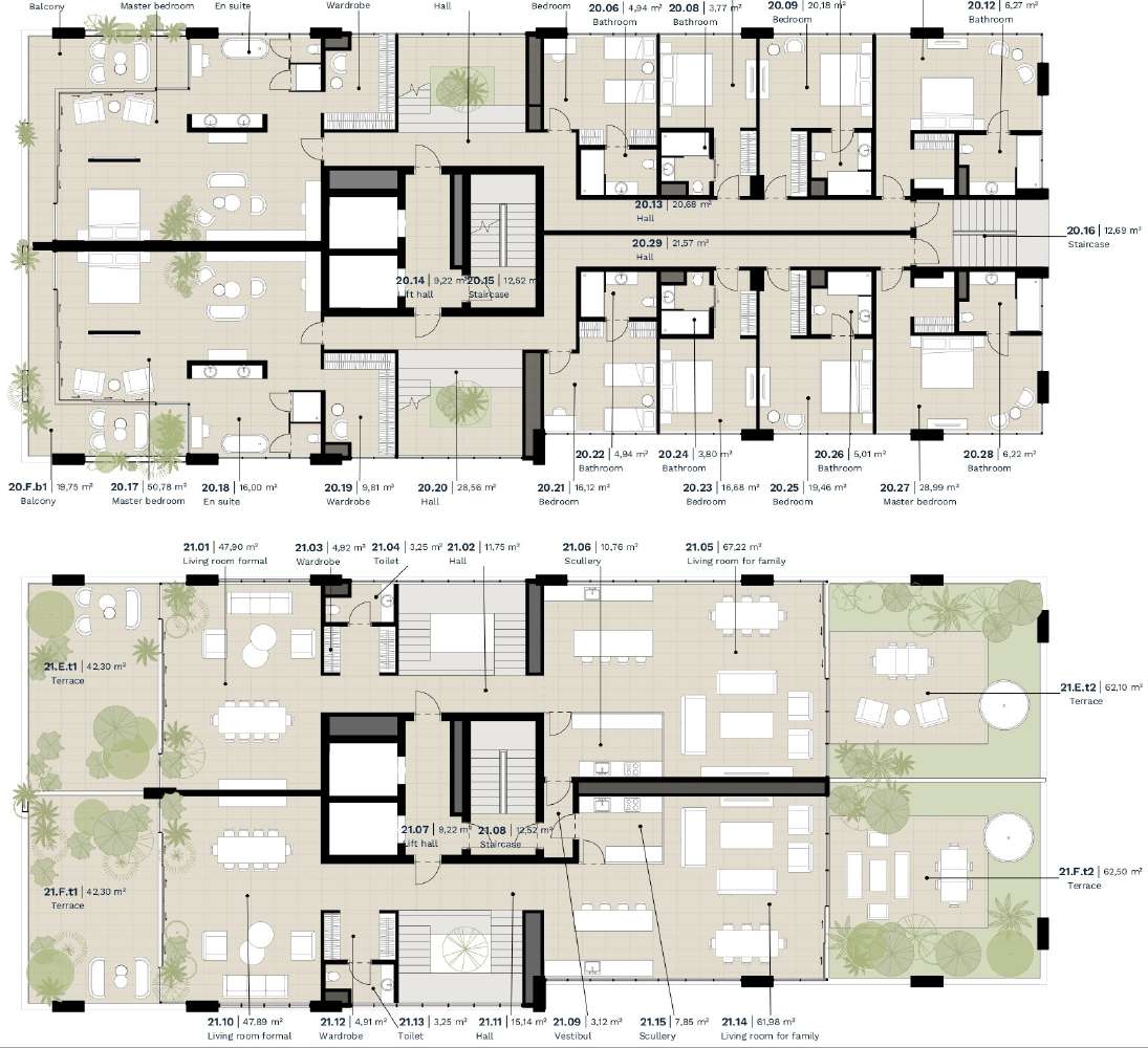 Floor plan, penthouses 5A and 5B